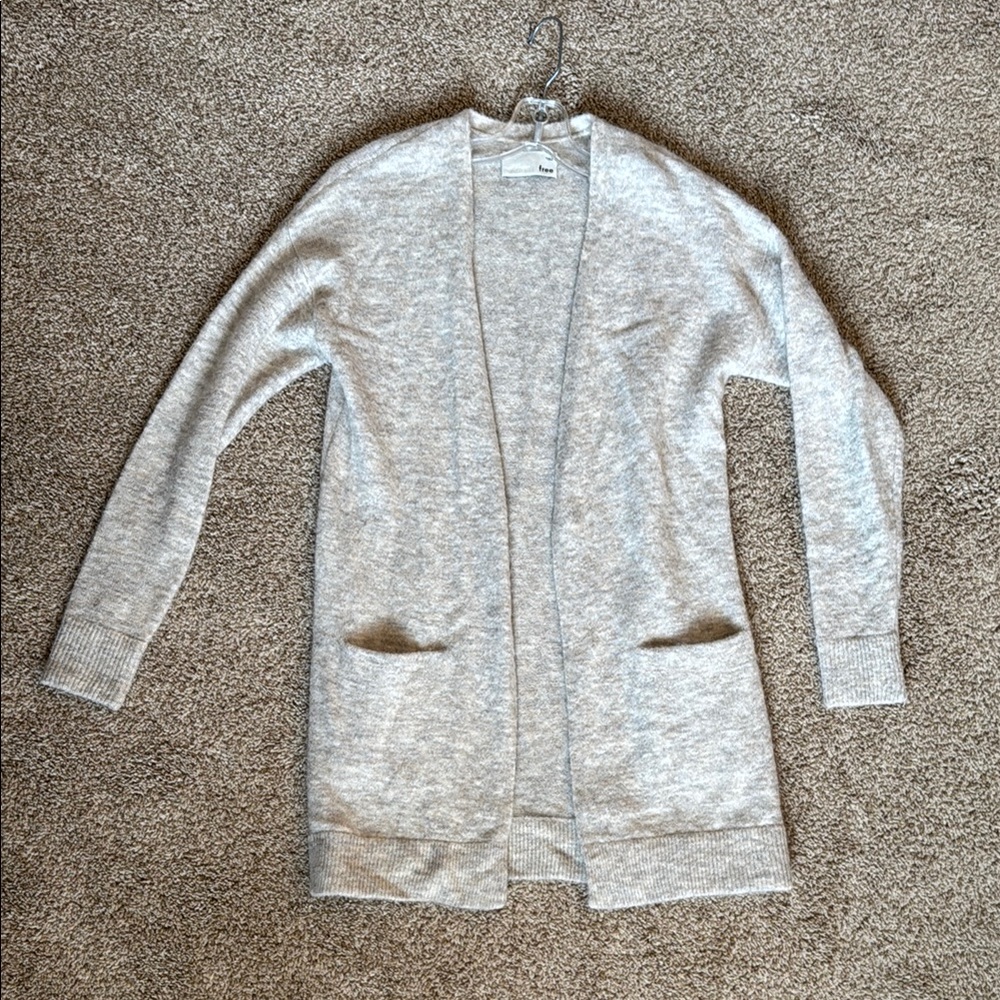 Women's Wilfred Small Beige-Gray Heathered Open-Front Long Cardigan